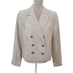 Talbots 100% Linene Womens Beige  Double Breasted Cropped Blazer  Jacket